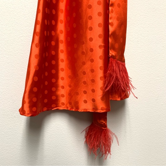 Vici Margaux Satin Feather Trim Midi Dress XS One Shoulder Holiday Christmas Red - Picture 7 of 16